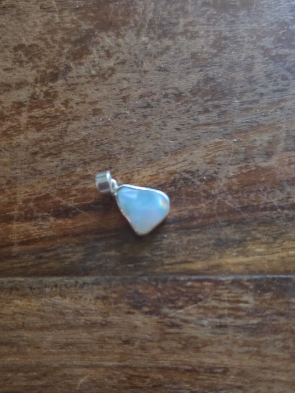 Raw Opal Teardrop Pendant Necklace - Iridescent Opal Sterling Silver Setting - Picture 3 of 4